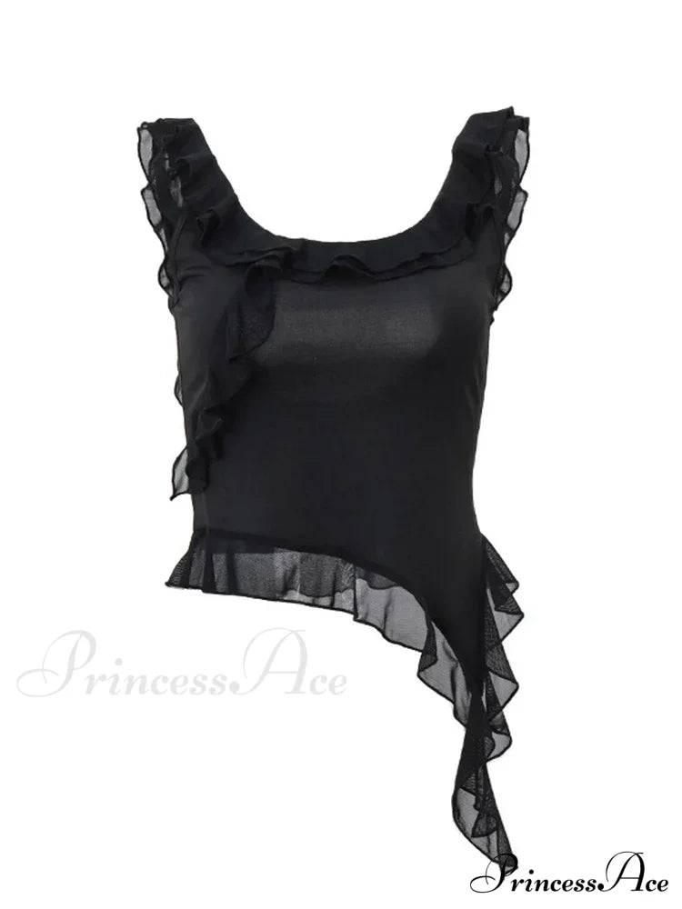 Sleeveless Ruffles Irregular Summer Camis Crop Top
