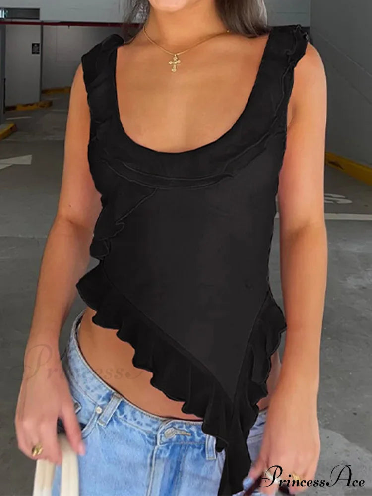 Sleeveless Ruffles Irregular Summer Camis Crop Top