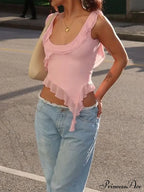 Sleeveless Ruffles Irregular Summer Camis Crop Top