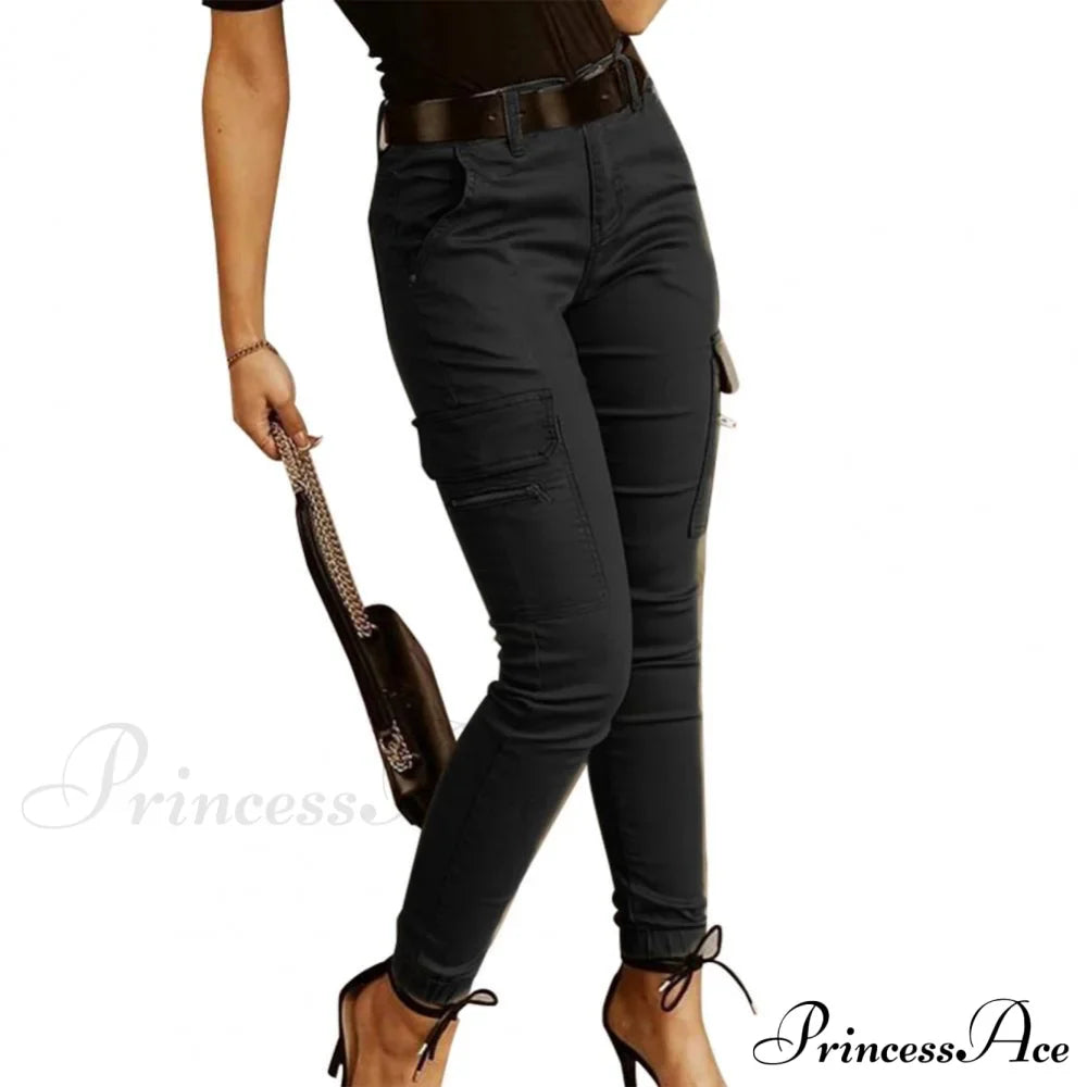 Solid Color Casual Pocket Button Zipper Slim Trousers