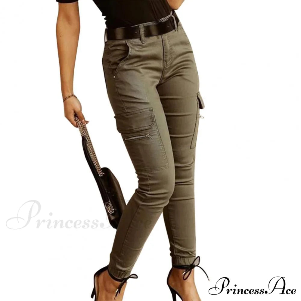 Solid Color Casual Pocket Button Zipper Slim Trousers