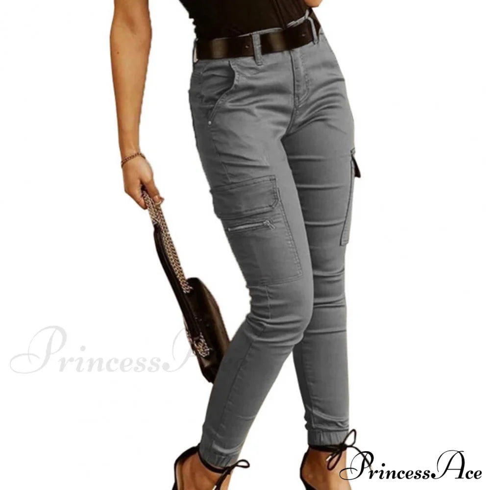 Solid Color Casual Pocket Button Zipper Slim Trousers