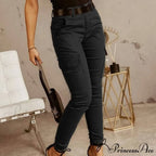 Solid Color Casual Pocket Button Zipper Slim Trousers