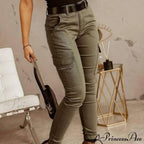 Solid Color Casual Pocket Button Zipper Slim Trousers