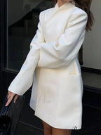 Solid Stand Collar Loose Long Shoulder Pads Full Sleeves Stylish Coat