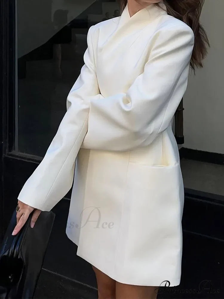Solid Stand Collar Loose Long Shoulder Pads Full Sleeves Stylish Coat