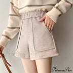 Solid Wide Leg Woolen Shorts