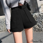 Solid Wide Leg Woolen Shorts
