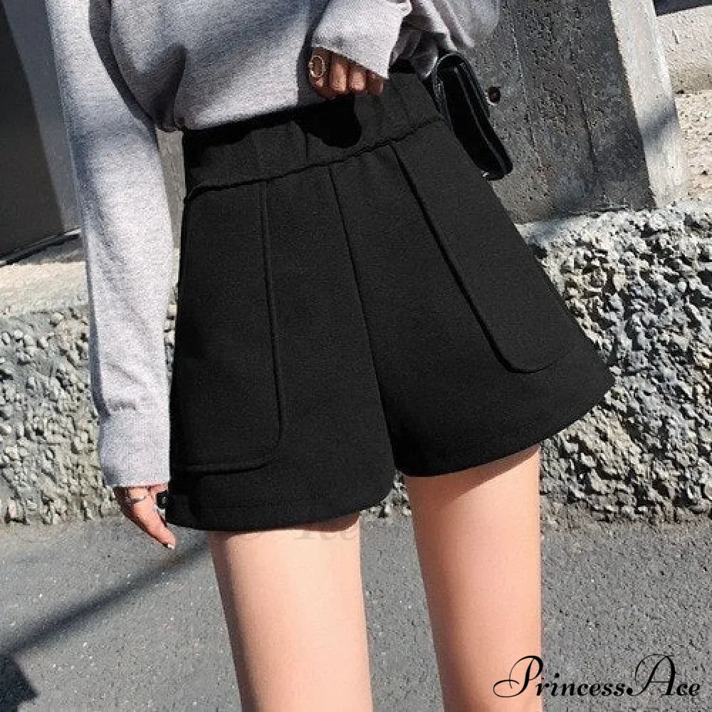 Solid Wide Leg Woolen Shorts