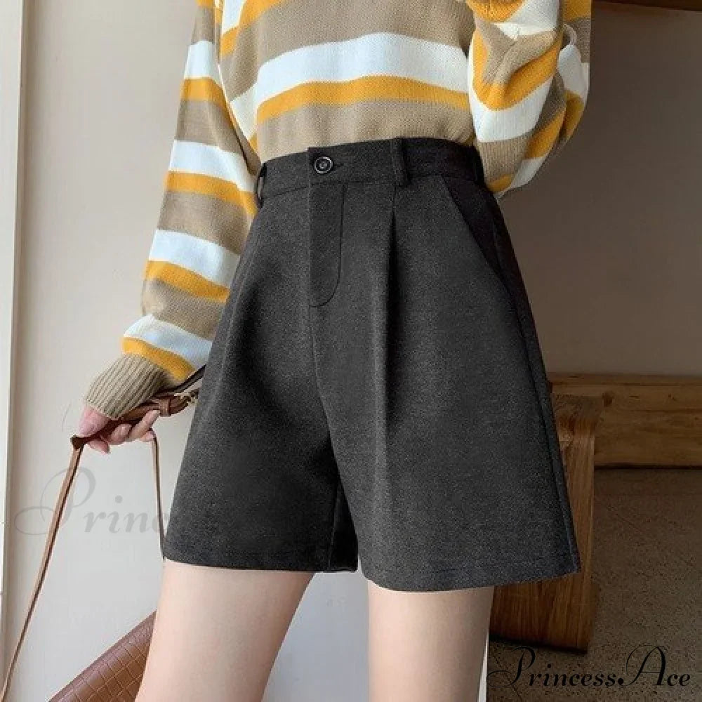 Solid Wide Leg Woolen Shorts