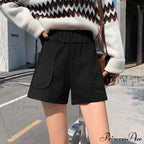 Solid Wide Leg Woolen Shorts