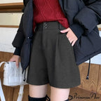 Solid Wide Leg Woolen Shorts
