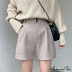 Solid Wide Leg Woolen Shorts