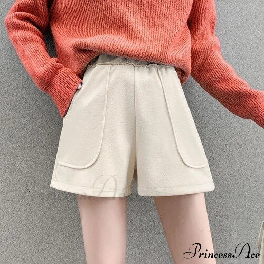 Solid Wide Leg Woolen Shorts