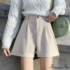 Solid Wide Leg Woolen Shorts