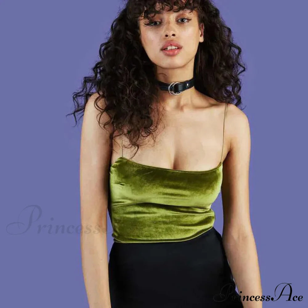 Spaghetti Straps Velvet Short Crop Boob Tube Bustier Brief Tank Top