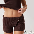 Summer Pajama Solid Color Button Cuff Cable Knit Lounge Bottoms Short