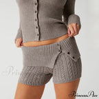 Summer Pajama Solid Color Button Cuff Cable Knit Lounge Bottoms Short