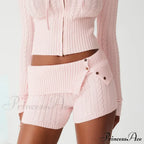 Summer Pajama Solid Color Button Cuff Cable Knit Lounge Bottoms Short