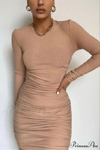 Autumn Winter Elegant Solid Long Sleeve Mini Bodycon Dress