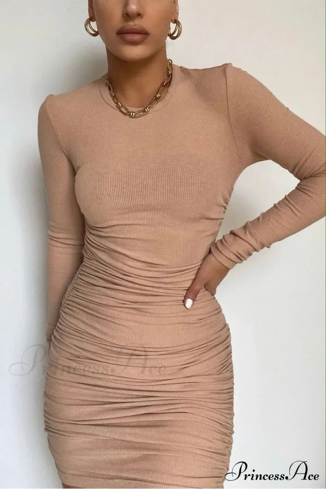 Autumn Winter Elegant Solid Long Sleeve Mini Bodycon Dress