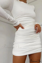 Autumn Winter Elegant Solid Long Sleeve Mini Bodycon Dress
