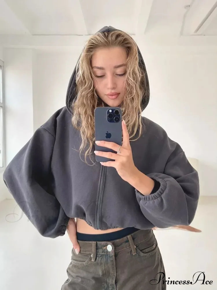 Cropped Cozy Solid Color Loose Hoodie