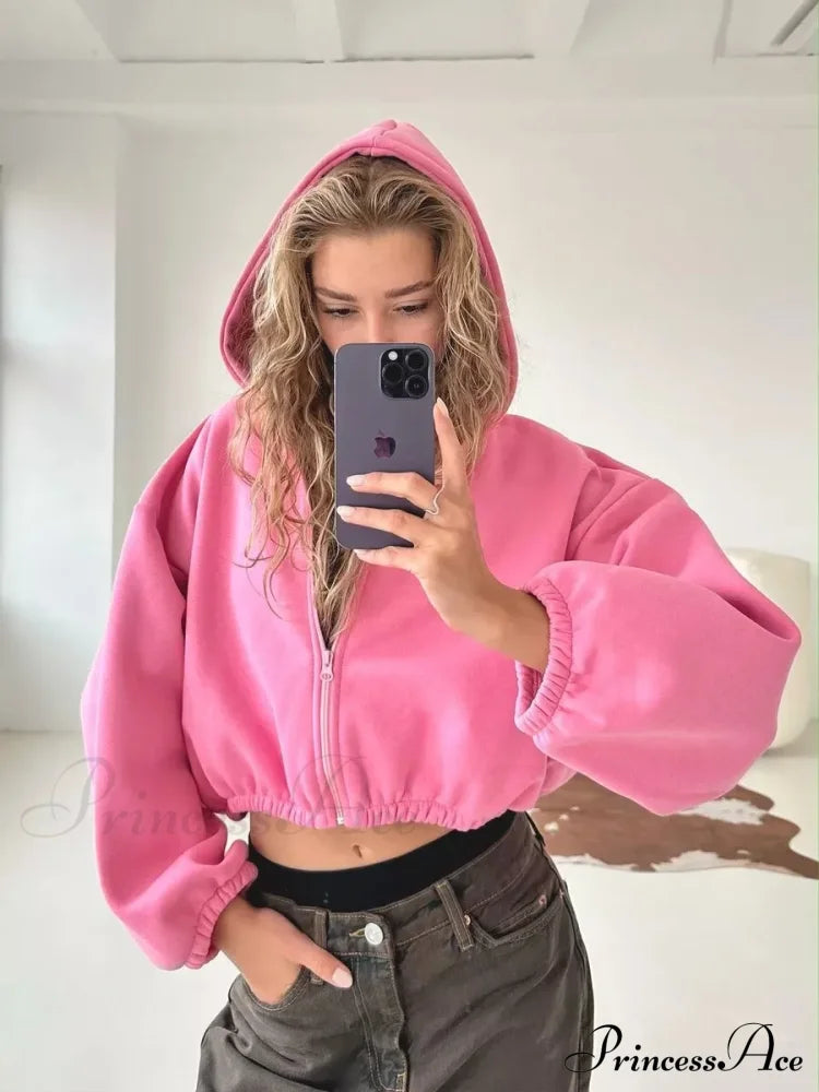 Cropped Cozy Solid Color Loose Hoodie