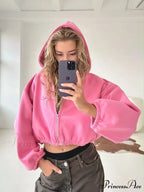 Cropped Cozy Solid Color Loose Hoodie