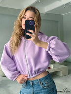 Cropped Cozy Solid Color Loose Hoodie