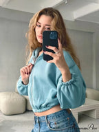 Cropped Cozy Solid Color Loose Hoodie