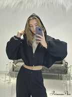 Cropped Cozy Solid Color Loose Hoodie