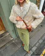 Warm Solid Faux Fur Elegant Stand Collar Long Sleeves Cozy Coat