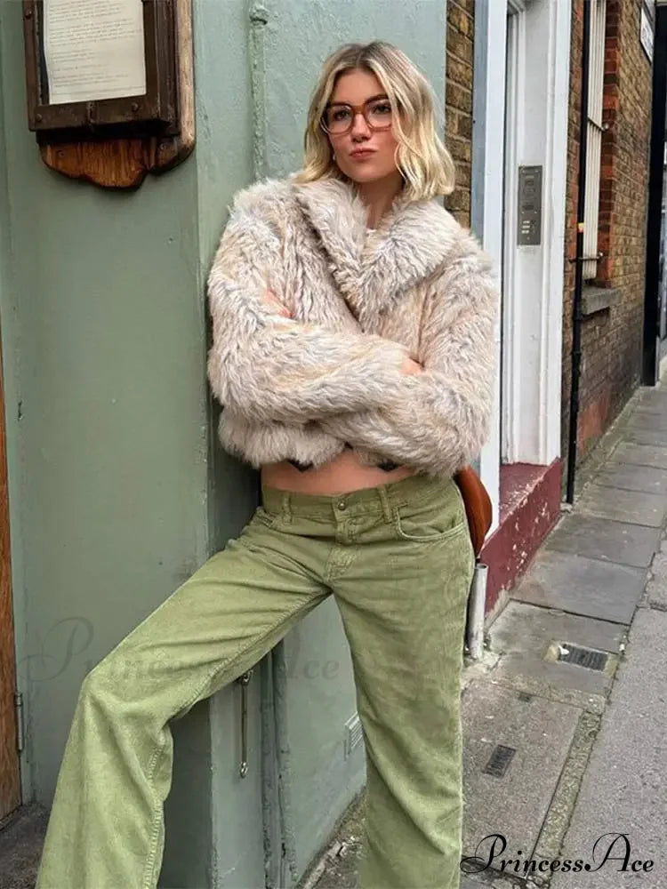 Warm Solid Faux Fur Elegant Stand Collar Long Sleeves Cozy Coat