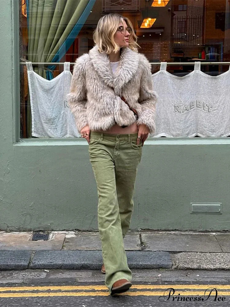 Warm Solid Faux Fur Elegant Stand Collar Long Sleeves Cozy Coat