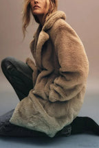 Faux Fur Lapel Long Sleeve Warm Overcoat