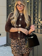 Faux Fur O-Neck Loose Button Cardigan