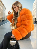Faux Fur Patchwork Rabbit Overcoat