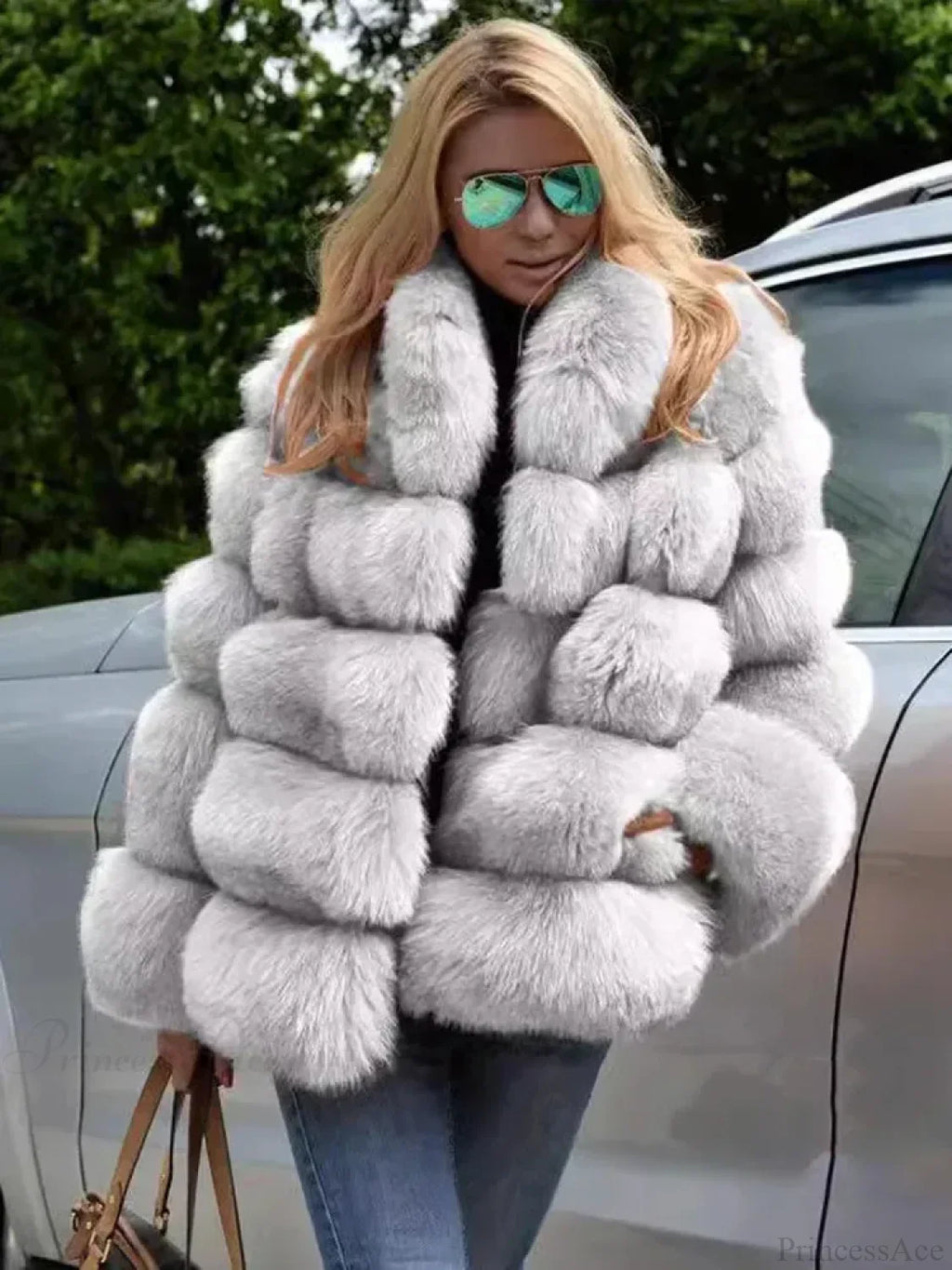Faux Fur Patchwork Rabbit Overcoat