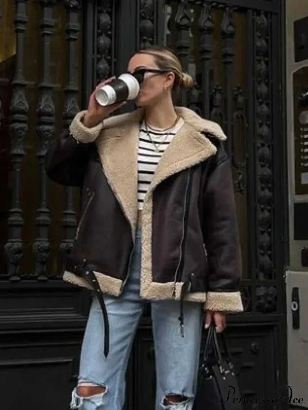 Faux Fur Stylish Double-Sided Zipper Jacket