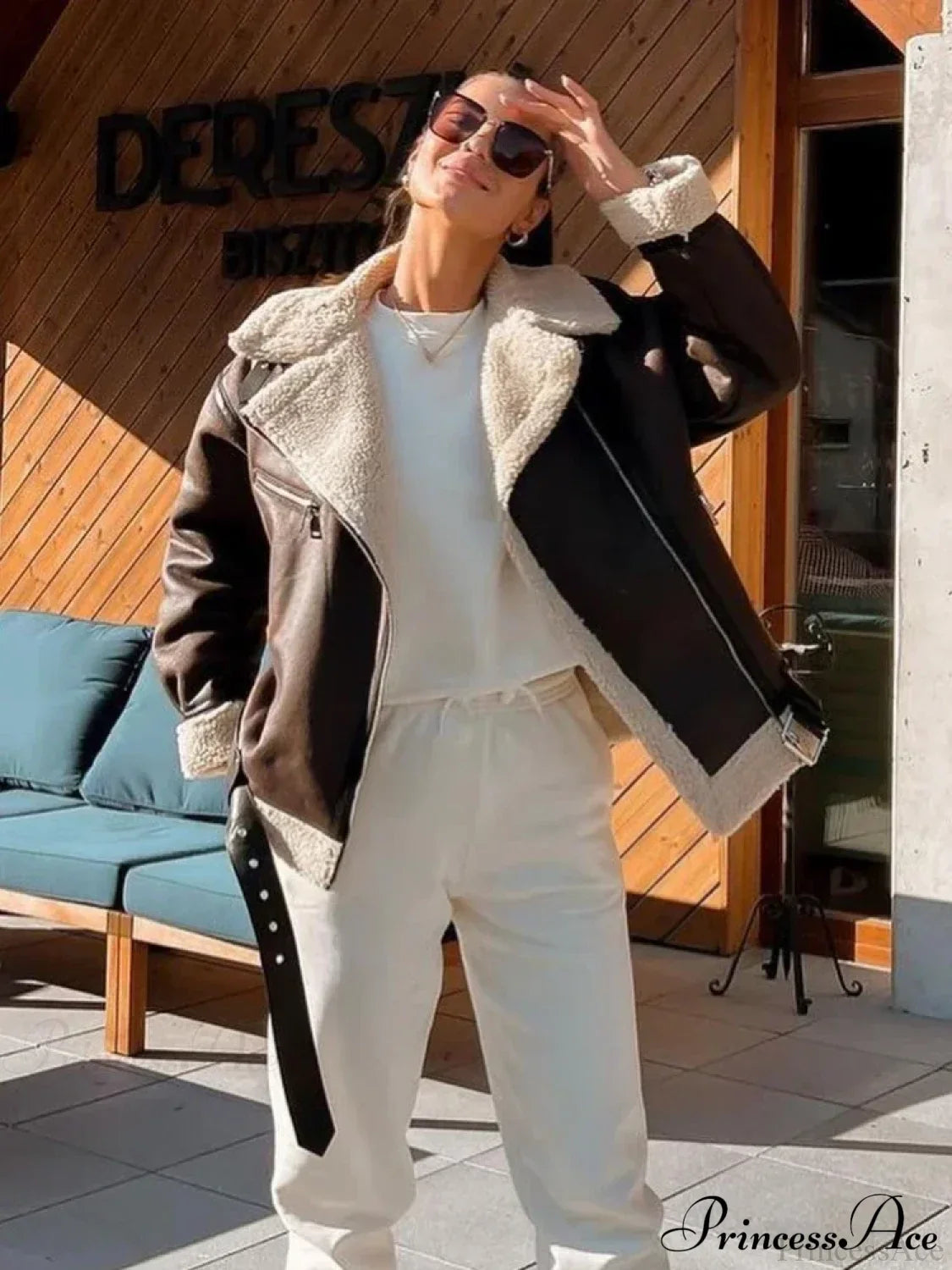 Faux Fur Stylish Double-Sided Zipper Jacket