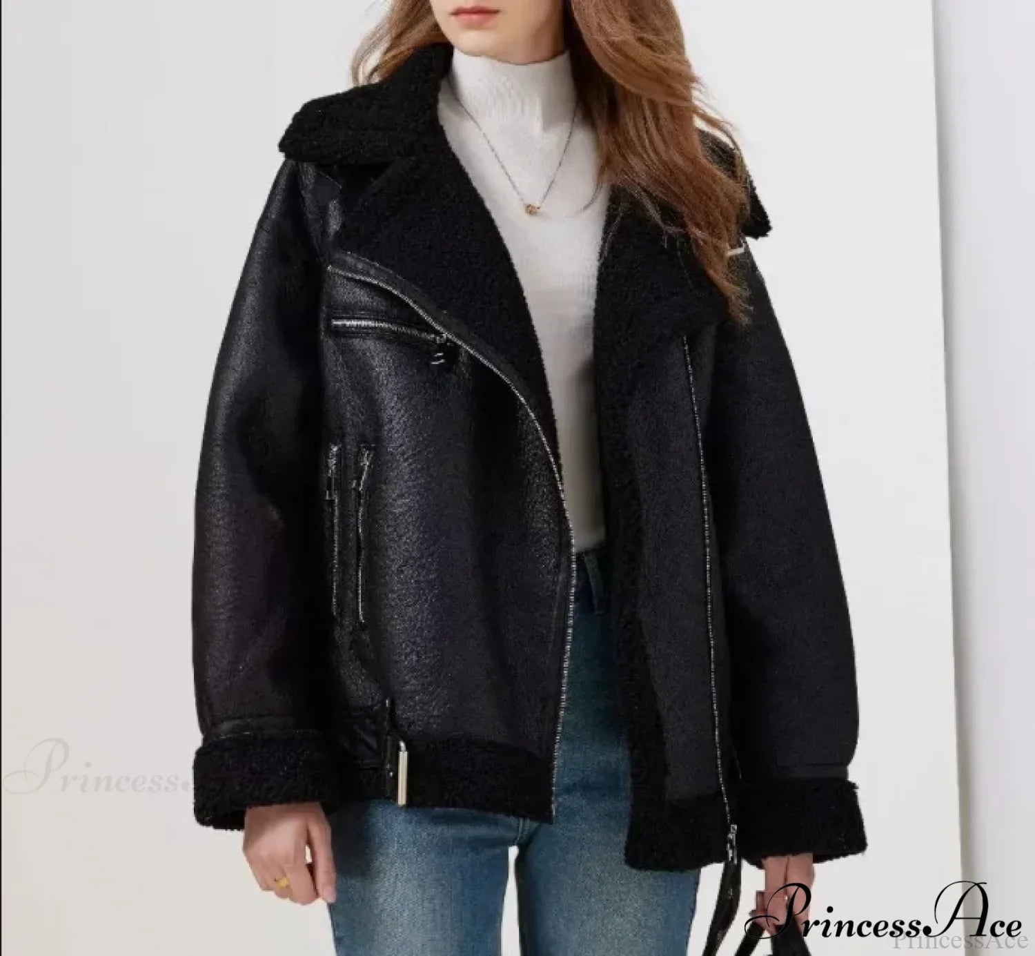 Faux Fur Stylish Double-Sided Zipper Jacket