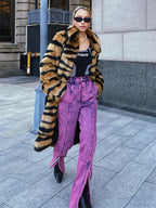 Faux Fur Tiger Striped Loose Overcoat