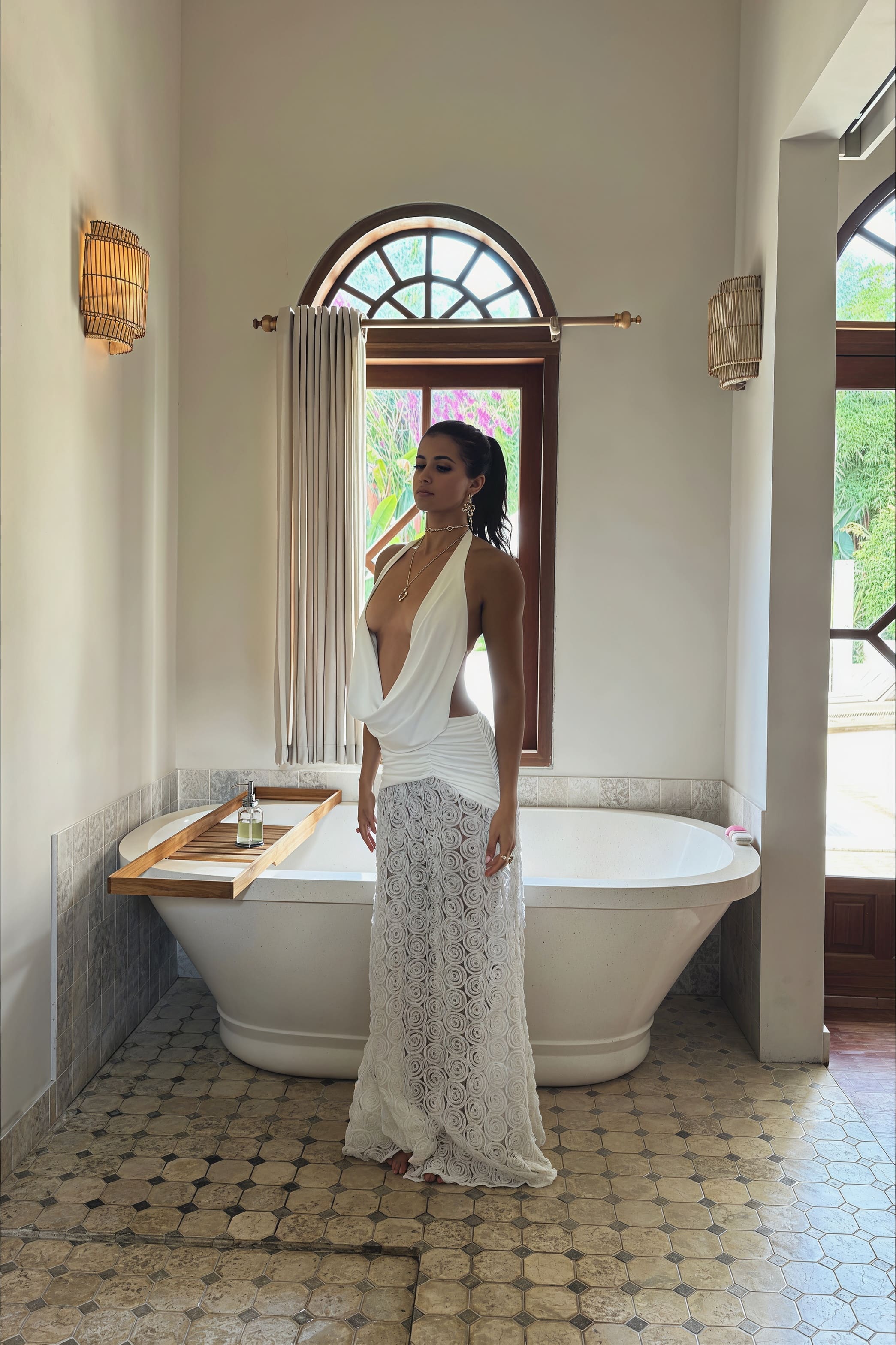 3D Floral Spaghetti Strap Open Back Maxi Vacation Dress