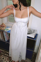 Solid Color Elegant Lace Corset Spaghetti Strap Maxi Dress