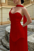 Draped Tie Mesh Patch Tube Prom Dress