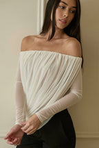 Off Shoulder Long Sleeve Ruched Strapless Blouse