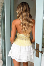 Tie Ruched Mesh Pleated Halter Top