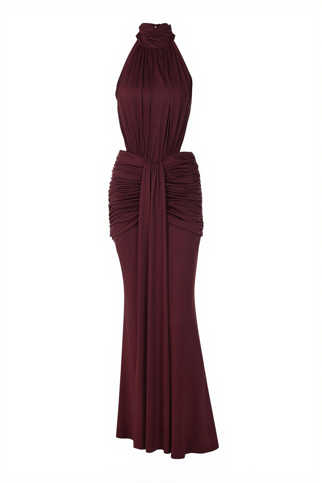 Halter Ruched Open Back Elegant Gown Maxi Dress