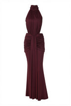 Halter Ruched Open Back Elegant Gown Maxi Dress